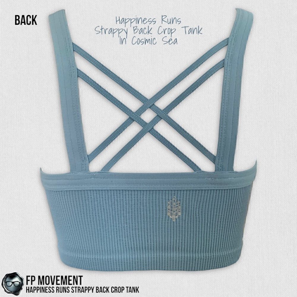 FP MOVEMENT HAPPINESS RUNS STRAPPY BACK CROP TANK + GOOD KARMA LEGGINGS BLUE HUE - Picture 8 of 16